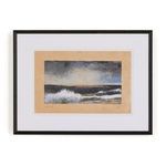 Sun Ripples painting depicting blurred ocean waves under a cloudy sky with natural distressed black Brimfield pine frame