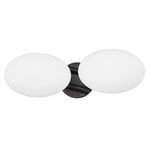 Wagner 2 Light Bath Bracket with black round base and two large white oval glass shades