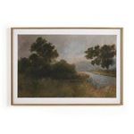 Landscape painting depicting a winding river through wooded Texas Hill Country with soft muted colors and impressionist light