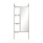 Enloe Entryway Mirror with gunmetal frame, beveled glass, and four leather strap hooks for hanging accessories