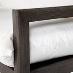Close-up of corner frame joint showing aluminum texture and cushion stitching