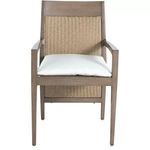 Front view of Savannah chair with white seat cushion added on woven raffia seat
