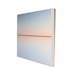 Angled side view showing the thin white wooden frame and float-mounted design