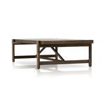 Horizontal view from front emphasis on sturdy base and parallel supports beneath tabletop