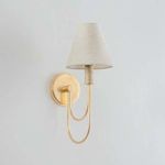 Warrensburg Wall Sconce in an unlit state with a natural linen shade against light gray wall