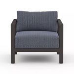 Front view of Sonoma Outdoor Chair showing wide blue cushion and rectangular bronze frame
