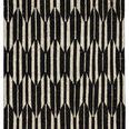 Hand-knotted geometric rug with dark brown and ivory linear pattern and fringe on short edges