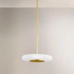 Pendant light hanging in neutral-colored room showing side view