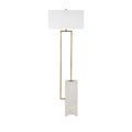 Beside Floor Lamp with white rectangular shade variation seen from slight side angle showing marble base and metal frame