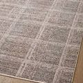 Diagonal shot emphasizing the overall plaid pattern and flatweave texture of the Ember Fog / Dove Rug
