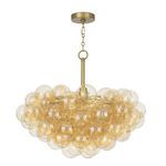 Bubbles Amber Glass Chandelier viewed slightly from below showing hanging chain and top metal canopy