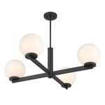 4-light chandelier view from beneath highlighting arm layout and orb arrangement