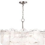 Top view showing polished metal chain and ceiling mount with clustered water glass panes