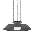 Close-up side view of Woodrow Pendant showing smooth matte dark reflector and white opal shade