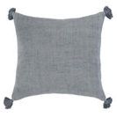Square 20-inch ocean blue linen accent pillow with hand-loomed texture and tassels on each corner
