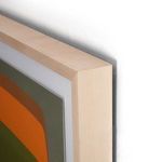 Extreme close-up capturing wood grain texture on the artwork's frame corner