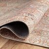 Detail of rug edge rolled slightly to reveal backing and tight weave