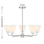 Blair chandelier outline with measurements showing adjustable height and 24-inch diameter