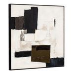 Side angled view showing black thin frame depth and canvas edge texture of the abstract painting
