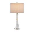 Lit Edelmar Lamp with pleated shade in classic home decor scene with gold and green accents