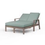Laguna Double Chaise Lounge with hand-brushed aluminum frame mimicking driftwood and pale blue cushions for two