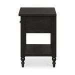 Right side view of Katherine nightstand showing smooth wood panel and turned leg detail