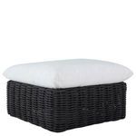 Montecito Woven Ottoman with large square dark wicker base and thick white cushion on top