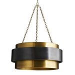 Pendant shown with hanging chains angled slightly outward from ceiling mount