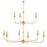Classic front view of chandelier with arms extended and symmetrical candle bulb placement