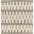 Hand-knotted 9x12 rug with cream, taupe, and gray striped geometric pattern and braided fringes