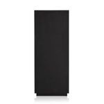 Focus on edge between wooden frame and glass section of cabinet doors