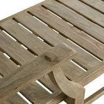 Side view of natural teak chaise lounge without cushion fully reclined