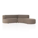 Left-facing sectional sofa in mink brown performance fabric with sculpted curved shape and tailored design.