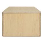 Coffee table side view highlighting natural wood grain on panel and stone top edge