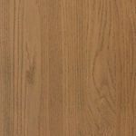 Detail of the door hinge attached to the tapered wooden leg and inner shelf inside the sideboard