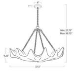 Technical line drawing with dimensions of Clam Chandelier, showing 37.5 inch diameter and adjustable hanging length