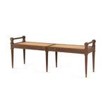 Vienna Large Bench in driftwood-stained cerused oak with handwoven cane seat and brass accents