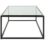 Coffee table viewed from above focusing on rectangular frame and glass top