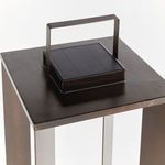 Top view focusing on square solar panel and handle of Hanley Solar LED Lantern