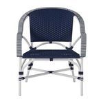 Direct front view of navy woven seat chair without white cushion