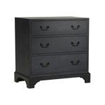 Beaufort Chest in black Cerused Oak with three drawers and nickel handles, styled on cut-out bracket feet