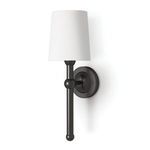 Jameson Sconce with a metal black frame and white tapered fabric shade, classic meets modern design