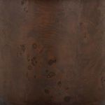 Close-up of the burl wood lamp base showing unique dark knots and wood grain patterns