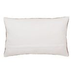 Back view showing solid ivory fabric with hidden zipper closure on lumbar pillow