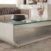 Close-up of Modern Mood Rectangle Cocktail Table showing glass top with textured black bowl and clear vase