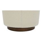 Underside view showing rounded wood swivel base of Oscy chair in dark finish