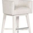 Side angle showing swivel capability and textured upholstery on Ian Performance Wood Retro Swivel Base Stool