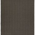 Handwoven indoor/outdoor gray and charcoal striped rug with thick textured fibers and modern undulating weave