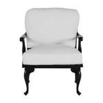 Repeat of front view emphasizing chair’s straight lines and thick white cushions