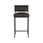 Front view of Topanga bar stool with cushioned seat and low backrest in graphite leather.